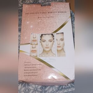 Tri-Folded Table Makeup Mirror with LED Lights